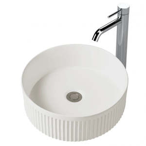 Basins: 370MM FLUTED ROUND CERAMIC BASIN - GLOSS WHITE | COUNTERTOP BASIN NZ