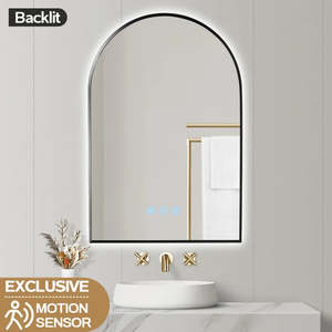 Mirrors And Mirror Cabinets: 600x900MM ARCH BACKLIT LED MIRROR WITH MOTION SENSOR - GUNMETAL GREY FRAME