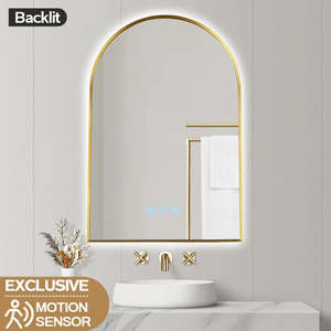 600x900MM ARCH BACKLIT LED BATHROOM MIRROR WITH MOTION SENSOR - BRUSHED GOLD