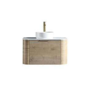 900MM CURVED WALL HUNG VANITY WITH FLUTED DRAWER FRONT | GOLDEN OAK