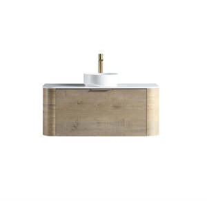 1200MM CURVED WALL HUNG VANITY WITH FLUTED DRAWER FRONT | GOLDEN OAK
