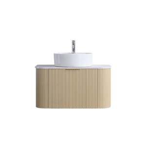 900MM CURVED FLUTED WALL HUNG VANITY| LIGHT BROWN OAK