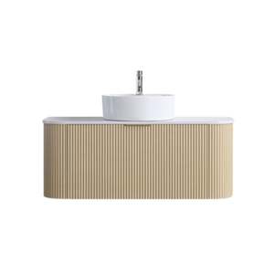 1200MM CURVED FLUTED WALL HUNG VANITY| LIGHT BROWN OAK