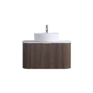 750MM CURVED FLUTED WALL HUNG VANITY | DARK BROWN OAK