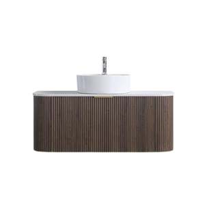 1200MM CURVED FLUTED WALL HUNG VANITY | DARK BROWN OAK