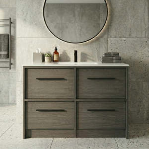 EMBER FLOOR STANDING VANITY 1200MM - CHARRED ASH | 4 DRAWERS WITH CERAMIC BASIN