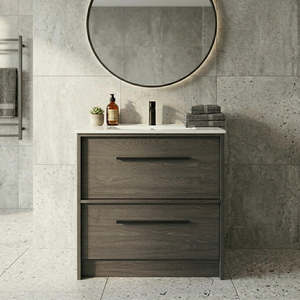 EMBER FLOOR STANDING VANITY 750MM - CHARRED ASH | 2 DRAWERS WITH CERAMIC BASIN