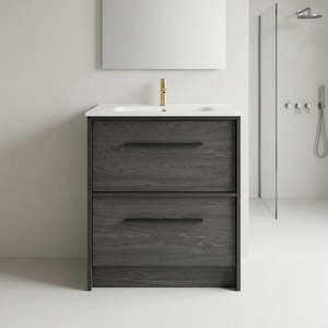 EMBER FLOOR STANDING VANITY 900MM - CHARRED ASH | 2 DRAWERS WITH CERAMIC BASIN