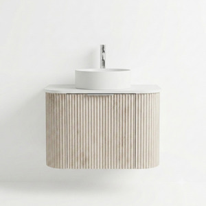 750MM CURVED FLUTED WALL HUNG VANITY | ASH GREY