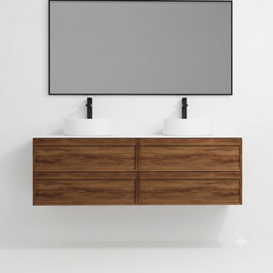 Vanities: ASPEN WALNUT WALL HUNG VANITY 1500MM DOUBLE | 4 DRAWERS, PLYWOOD FLOATING VANITY NZ