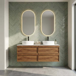 ASPEN WALNUT WALL HUNG VANITY 1200MM DOUBLE | 4 DRAWERS, PLYWOOD FLOATING VANITY NZ