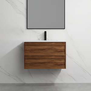 ASPEN WALNUT WALL HUNG VANITY 750MM | 2 DRAWERS, PLYWOOD FLOATING VANITY NZ
