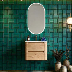 600MM BROOKLYN CURVED WALL HUNG VANITY | HONEY OAK