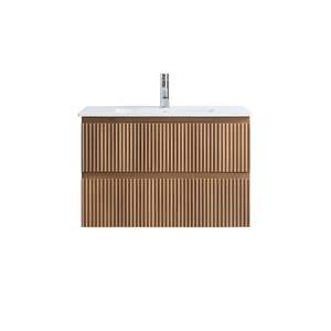 Wall Hung Vanities: 900MM FLUTED FRONT WALL HUNG VANITY - OAK
