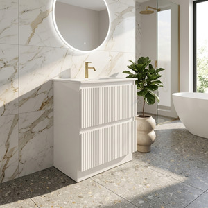 600MM SLIM FLUTED WHITE FLOORSTANDING BATHROOM VANITY UNIT WITH BASIN