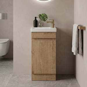 400MM BROOK FLOORSTANDING VANITY | HONEY OAK WITH CERAMIC TOP