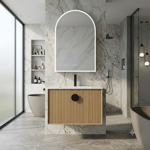 Vanities: EVELYN 750MM FLUTED WALL HUNG OAK BATHROOM VANITY WITH CERAMIC BASIN