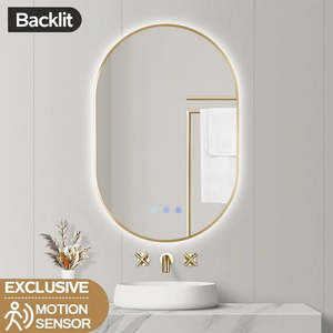 OVAL BACKLIT LED MIRROR 600X900MM WITH MOTION SENSOR | BRUSHED BRASS FRAME | DEF&hellip;