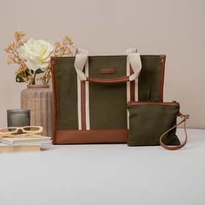 Hand Bags: Sage Canvas Office Tote Bag
