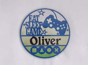 Round Name Plaques Made To Order In Any Name: Gaming themed name plaque - Made to order in any name.