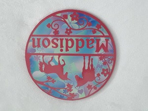 Round Name Plaques Made To Order In Any Name: Unicorn themed name plaque - Made to order in any name.