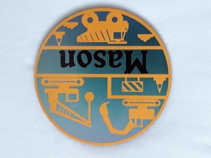 Round Name Plaques Made To Order In Any Name: Construction themed name plaque - Made to order in any name.