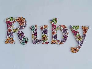 Made To Order Names 10cm High For The Uppercase Letters 6 Per Letter: Doodle flower letters - Made to order - 10cm high for the uppercase letter with proportionate lowercase letters.