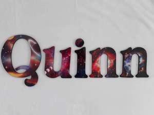 Made To Order Names 10cm High For The Uppercase Letters 6 Per Letter: Galaxy letters - Made to order - 10cm high for the uppercase letter with proportionate lowercase letters.