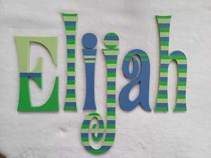 Personalised Names - 20cm high for the uppercase letter - Elijah design and colour.