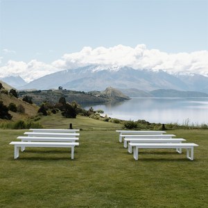 Products: benchseat white ceremony seating major and minor hire wanaka