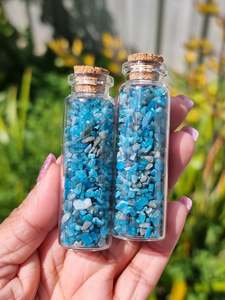 Home Decor 1: Blue Apatite Crystal Chip Glass Bottle Large