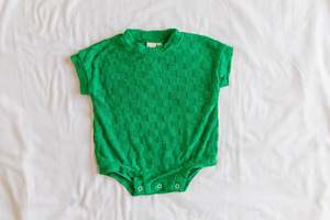 Terry Romper - Pine Chequerboard