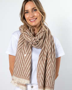 Accessories: Stella + Gemma | Scarf | Diagonal Tan Stripe With Silver Stars