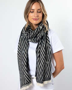 Accessories: Stella + Gemma | Scarf | Diagonal Black Stripe with Golf Stars