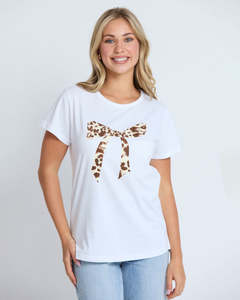 Stella + Gemma | Classic Tee | White Summer Leopard Bow