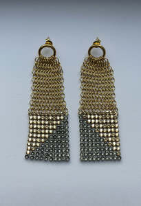 Laura B: Jeanne Diagonal Earrings - Gold/Grey