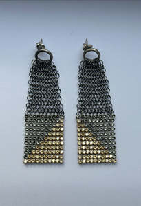 Laura B: Jeanne Diagonal Earrings - Silver/Grey/Gold
