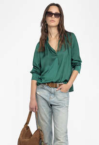 Zadig Et Voltaire: Tink Satin Blouse - Emerald