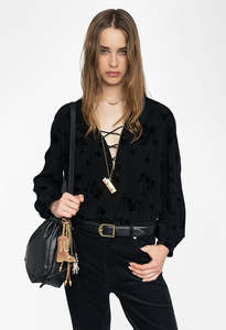 Zadig Et Voltaire: Tamela Soft Flock Flowers - Black