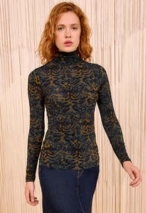 Aurelia Jersey Long Sleeve Turtleneck Top - Desert Jasper