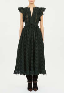 Ulla Johnson: Olga Flutter Sleeve Midi Dress - Cypress