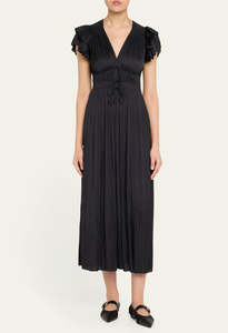 Patrice Flutter Sleeve Midi Dress - Noir