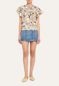 Perline Flutter Sleeve Blouse - Magnolia