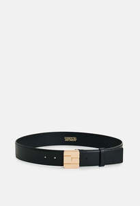 Essentiel Antwerp: Black Leather Belt - Black/Gold