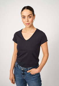 Mos Mosh: Tulli V-SS Basic Tee - Salute Navy