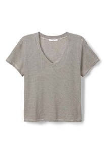 Hendrix Basic V Neck - Ivory/Black Stripe