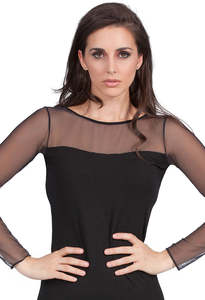 Long Sleeve Plain Tulle - Black