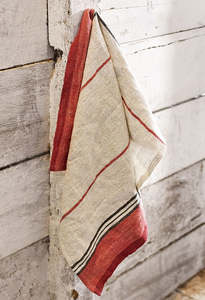 Homeware: Red Selvedge Stripe Linen Tea Towel