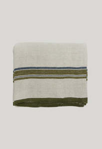 Homeware: Green Selvedge Stripe Linen Tablecloth