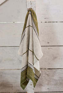 Green Selvedge Stripe Linen Tea Towel